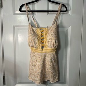 Lands' End Yellow Floral tankini Top